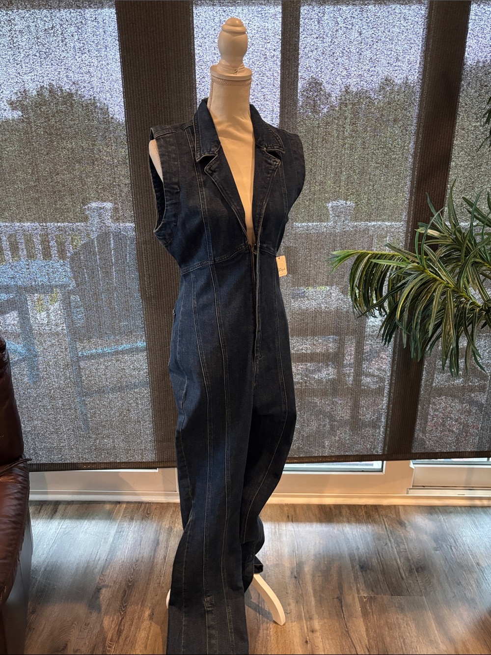 Free People Dark Blue Denim Sleeveless Jumpsuit